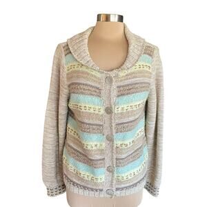 jh Collectibles Cardigan Tan Pastel Button Front Shawl Collar LG Trendy Preppy